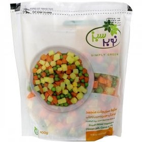 تصویر مخلوط سبزیجات هویج، نخودفرنگی و سیب‌زمینی منجمد نوبر سبز 400 گرم 