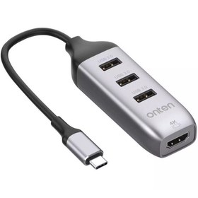 تصویر مبدل USB-C به HDMI همراه با سه درگاه USB 3.0 اونتن مدل OTN-95118H 