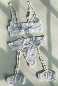 تصویر ست سوتین و شورت زنانه فانتزی شورت به بند جوراب و تور پا متصل، کد 3131 Women's underwear set