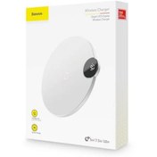 تصویر شارژر بی‌سیم بیسوس BSWC-P21 با نمایشگر LED دیجیتال و شارژ سریع 10 وات 