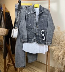 تصویر کت جین کاغذی ذغالی زنانه زاپدار Zapdar women's charcoal paper denim jacket