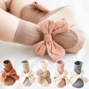 تصویر پاپوش جورابی نوزادی بچگانه دخترانه ساقدار پاپیونی فانتزی مارکدار - s (۰تا۶ماه) / کد۱ 