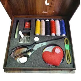 تصویر جعبه لوازم خیاطی Wooden sewing box with accessories