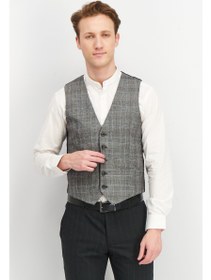 تصویر جلیقه مردانه مدل مایکل با طرح چهارخانه، خاکستری/مشکی برند selected Men Regular Fit Plaid Michael Vest, Grey