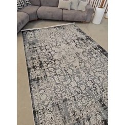 تصویر فرش چاپی کناره مخمل هازان تُرک طرح وینتیج طوسی M328 (پس کرایه) 