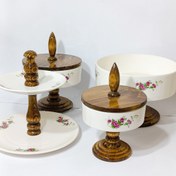 تصویر سرویس پذیرایی چوب و سرامیک ۴ تیکه گل سرخی 