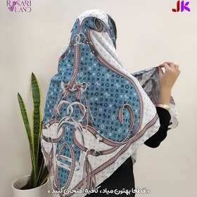 تصویر روسری نخی ابی قهوه ای طرح ال وی قواره 120 ماشین دوز روسری لند 