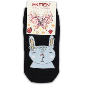 تصویر جوراب مچی Ekmen اکمن کف طرح دار خرگوش بامزه مشکی 