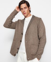 تصویر خرید اینترنتی ژاکت مردانه قهوه ای ترندیول من TMNAW22HI0140 Vizon Erkek Regular Fit Erkek Yaka Triko Hırka TMNAW22HI0140