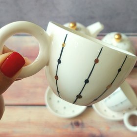تصویر ست چایخوری خط خطی طلادار 