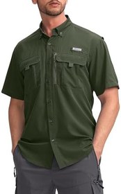 تصویر Pudolla Men&#39;s Fishing Shirts Short Sleeve Travel Work Shirts Summer Button Down Shirts for Men UPF50+ with Zipper Pockets 