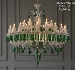 تصویر لوستر کریستال کلاسیک باکارات طرح فرانسه سفید سبز ترکیبی 