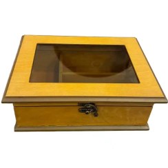تصویر جعبه چوبی تزئینی با درب شیشه‌ای 