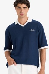 تصویر پولوشرت مردانه سرمه ای دفکتو 