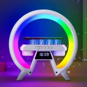 تصویر شارژر بی‌سیم با نور RGB و ساعت دیجیتال و اسپیکر 
