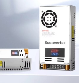 تصویر مبدل دی سی به دی سی ۱۱۰ ولت به ۲۴ ولت ، ۳۱ آمپر ، توان ۸۰۰ وات ، نمایشگر ولتاژ و جریان خروجی ، ولوم تنظیم جریان و ولتاژ ، دمای -۱۰ تا ۶۰ درجه ، فن خنک کننده هوشمند DC to DC converter 110 V to 24 V, 31 amps, 800 W power, current and voltage display, voltage and current adjustment volume, temperature -10 to 60 degrees, smart cooling fan