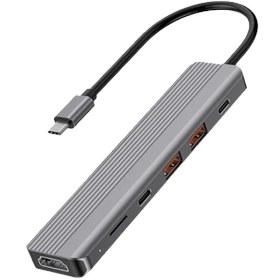 تصویر هاب دیتا 6 پورت پاورولوژی Powerology 6-in-1 Slim 4K HDMI USB-C Hub 