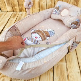 تصویر سرویس خواب گارددار ۶ تکه مخمل میکرو خرس شالگردن کرم 