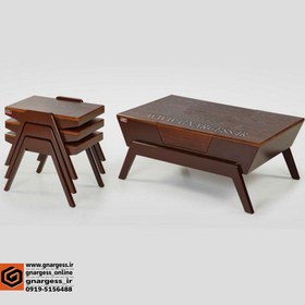 تصویر میز جلومبلی و میز عسلی قایقی ام دی اف با صفحه عایق شده 