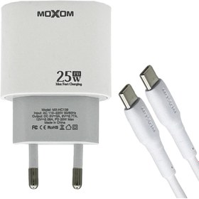 تصویر شارژر دیواری موکسوم مدل MX-HC139 توان 25 وات همراه با کابل تایپ سی Moxom MX-HC139 Wall Charger