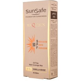 تصویر ضد آفتاب سان سیف کرم پودری و پرایمری مکیسان با SPF50 رنگی Sunsafe Maquisun Spf50 Sunshield Cream 40g