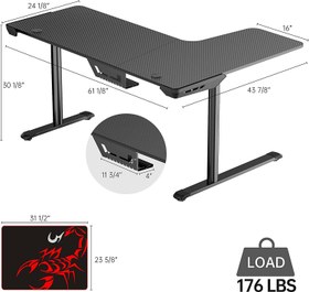 تصویر میز گیمینگ یوریکا Gaming Desk Eureka L60 L Gaming Desk Eureka L60 L