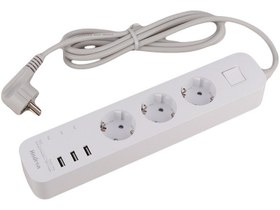 تصویر چند راهی برق ارت دار سه سوکت و سه یو اس بی هادرون Hadron P323 3 AC Outlets 3 USB Power Strip 