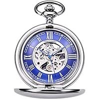 تصویر ساعت جیبی - صفحه اسکلت سری دو قاب صاف با حرکت مکانیکی ظریف با زنجیر، طلا/نقره Pocket Watch - Smooth Double Case Series Skeleton Dial Delicate Mechanical Movement with Chain, Gold/Silver