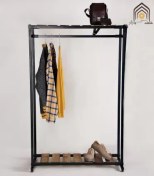 تصویر رگال لباس و کفش مدل باکسی کف چوب بالا چوب برند آریاس کد2 Wood floor hanger Arias Code 2