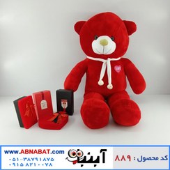 تصویر عروسک خرس قرمز یک متری شالگردن دار کد889 Red bear doll 100 cm