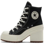 تصویر کانورس دخترانه ساقدار پاشنه دار رنگ مشکی Converse high top heel up black