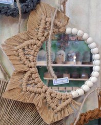 تصویر آینه مکرومه کرم Cream macrame mirror
