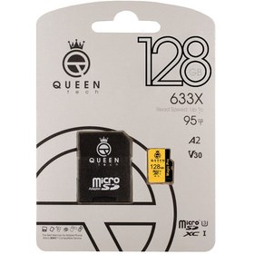 تصویر کارت حافظه Micro SD HC کوئین تک مدل A2-V30-633X کلاس 10 استاندارد UHS-l U3 سرعت 95MBps ظرفیت 128 گیگابایت به همراه آداپتور SD microSD Memory Card QUEEN tech A2-V30-633X U3 95MBps 128 GB with SD adaptor