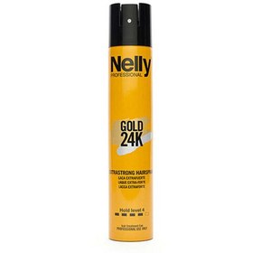 تصویر اسپری حالت دهنده و براق کننده مو فوق قوی نلی پروفشنال NELLY مدل GOLD 24K Nelly Professional Nelly Gold 24K Hair Spray Extra Strong