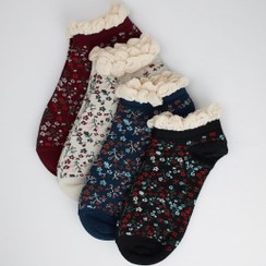 تصویر جوراب مچی زنانه گل گلی با لب چین 