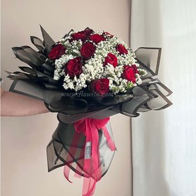 تصویر دسته گل رز هلندی قرمز کد 36 