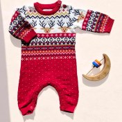 تصویر سرهمی نوزادی بافت وارداتی طرح کریسمس رنگ قرمز برند FRED & FLO 