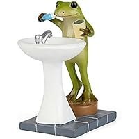 تصویر Tfro Tfro & Cile Frog Garden Statue Decor Miniature Animal Figurine Outdoor Fairy Brushing Teeth Sculpture for Bathroom - 3.3 Inch Height