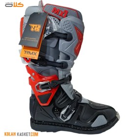 تصویر بوت موتور سواری لولا دار تایگر رنگ طوسی مدل MX1pro Tiger hinged motorcycle boots, gray color, model MX1pro