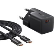 تصویر شارژر دیواری 25 وات بیسوس مدل GaN5 mini به همراه کابل تبدیل تایپ سی - سفید 