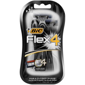 تصویر خود تراش چهار لبه بیک مدل Flex4 بسته 3 عددی Bic Flex4 Four Blades Razor Pack Of 3