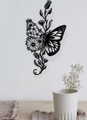 تصویر دکوراتیو پروانه و گل با جنس چوب MDF 