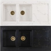 تصویر سینک گرانیتی روکار لیگوریا - لگن چپ / مشکی رگه سفید 