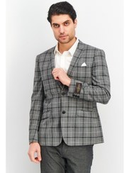 تصویر کت شلواری کژوال مردانه با فیت معمولی، طرح چهارخانه، خاکستری برند selected Men Regular Fit Plaid Casual Blazer, Grey