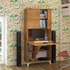 تصویر میز تحریر تاشو کتابخانه دار Folding desk with storage