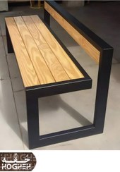 تصویر نیمکت مینیمال چوب و فلز چوب ترموود رنگ کوره 