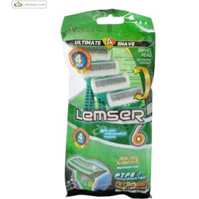 تصویر تیغ چندبار مصرف شش لبه پفکی صابون دار لمسر 4 عددی Lemser 4 blade Disposable shaving 4 pcs