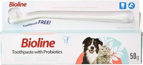 تصویر ست مسواک و خمیر دندان پروبیوتیک دار سگ و گربه بایولاین Bioline Toothpaste with Probiotics 