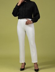 تصویر شلوار راسته کرپ کلاسیک زنانه کمربند دار سایز بزرگ تینا 