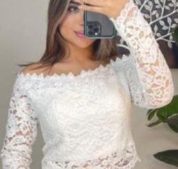 تصویر شومیز و کراپ مجلسی زنانه دانتل یقه قایقی - سفید / 1 